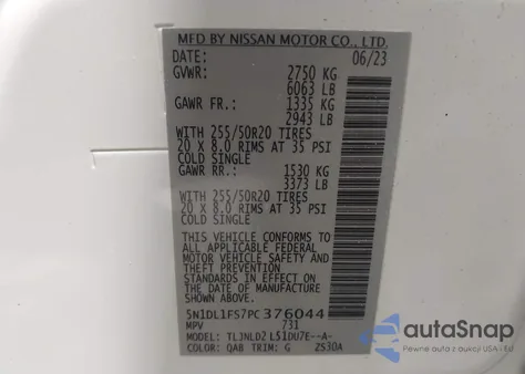 2023 Infiniti Qx60 Luxe Awd z USA, uszkodzony, nr VIN 5N1DL1FS7PC376044